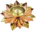 Real Craft Handcrafted Lotus Style Diya in Brass and Copper - Home Decor Brass Table Diya  (Height: 2 inch)