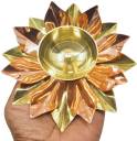Real Craft Handcrafted Lotus Style Diya in Brass and Copper - Home Decor Brass Table Diya  (Height: 2 inch)