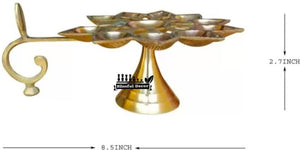amishi blissful decor Dasmukhi Arti Diya,Aarti Standten Face Cutting Diya Deepak Brass Table Diya  (Height: 3 inch)