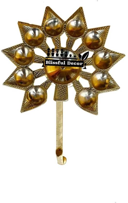 amishi blissful decor Dasmukhi Arti Diya,Aarti Standten Face Cutting Diya Deepak Brass Table Diya  (Height: 3 inch)