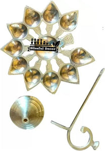 amishi blissful decor Dasmukhi Arti Diya,Aarti Standten Face Cutting Diya Deepak Brass Table Diya  (Height: 3 inch)