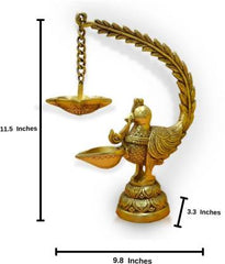 Brass Peacock Design Deepak Diya Oil Lamp for Pooja Decoration Brass Table Diya  (Height: 11.5 inch)