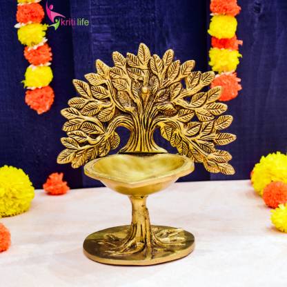 Kriti Life Premium Quality Brass Tree Design Diya for Puja, Temple, Decoration Oil Lamp Brass Table Diya  (Height: 17 inch)