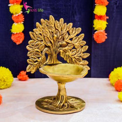 Kriti Life Premium Quality Brass Tree Design Diya for Puja, Temple, Decoration Oil Lamp Brass Table Diya  (Height: 17 inch)