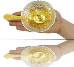 Four Single Bowl Silver Gold Round (Set of 4) Decorative Showpiece - 9 cm  (Metal, Gold)