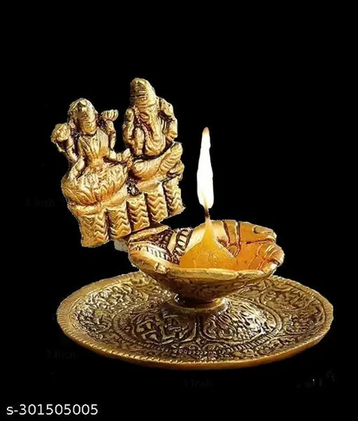 Merchino Colllections Metal Laxmi Ganesh Hand Diya with for Pooja or as Puja Article Hath Diya Deepak Oil Lamp Home & Office Decorative