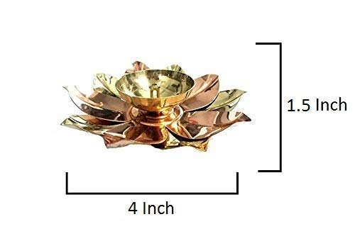 Qualmet Copper and Brass Lotus Shape Kamal Patti Akhand Diya for Home Decor, Festival, Puja Room
