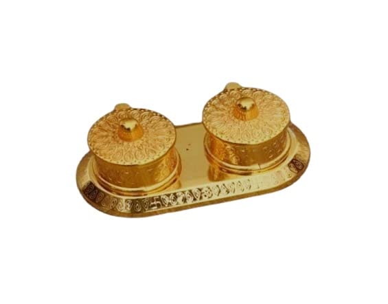 Panipat Bartan Bhandar Heavy Grade Aluminium Chandan Roli Kumkum Chawal Box Chopda for Pooja, Gold, Set of 1 PC