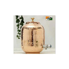 R Ayurveda Copper 16 Litre Hammered Copper Water Dispenser (Matka) Container Pot with 2 Copper Glasses 100% Pure Copper and Ayurvedic Health Benefits (16000 ml + 600 ml)