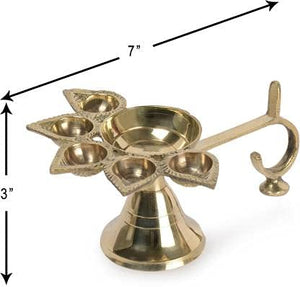 DARIDRA BHANJAN Five face Diya | Five face deepam | Five face Brass Diya | 5 face Diya for puja | 5 face Diya | panchmukhi aarti Diya 7 inch Big (Brass, Gold)
