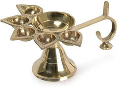 DARIDRA BHANJAN Five face Diya | Five face deepam | Five face Brass Diya | 5 face Diya for puja | 5 face Diya | panchmukhi aarti Diya 7 inch Big (Brass, Gold)