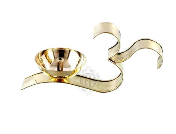 NATARAJ GALLERY Brass Om Shape Diya Oil Lamp for Pooja Room Arti Poojan Temple Home Decorative Item for Diwali Puja and Gift