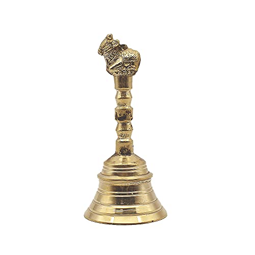 Puja N Pujari Puja Ghanti Bell with Nandi Hand Pure Brass (6 Inches)