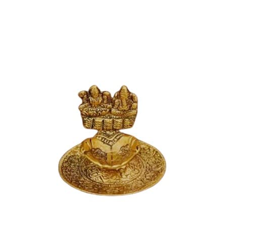 Panipat Bartan Bhandar Heavy Grade Aluminium Decorative Laxmi Ganesh with Single Small Pooja Deepak Idol Murti for Pooja Home Decoration Office, Decorative Showpiece Figurines, Gold, Set of 1 Pc