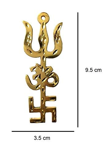 Shiv shakti Om Swastik Trishul Hanging Yantra 9.5x3.5 cm Trishakti Yantra for Door Hanging, Vehicle Hanging and Wall Hanging Yantra