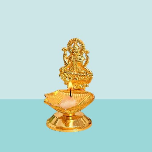 Purti Impex Laxmi Ganesh Idol Decorative Diya Laxmi Ganesha Murti Showpiece Antique Gift for Diwali (Gold) (Set of 1)