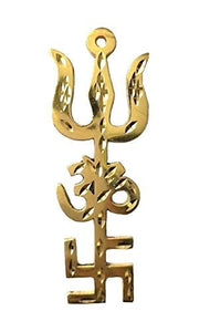 Shiv shakti Om Swastik Trishul Hanging Yantra 9.5x3.5 cm Trishakti Yantra for Door Hanging, Vehicle Hanging and Wall Hanging Yantra