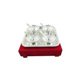 INTERNATIONAL GIFT® German Silver Brass Round Bowl Set with Tray and Spoon with Royal Royal Luxury Velvet Box Used for Dry Fruit, Sweets and Home Decor