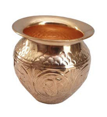 Moradabad Metal World Copper KumKum Lota/Sombu for Pooja with swastik & Om Design 900ML(10No.)