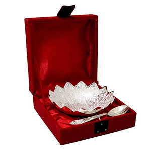 Piepot German Silver Plated Silver Flower Kamal Shape Bowl Set of 2 Standard Home Use Bowl, Gifting Best for Serving Gifting