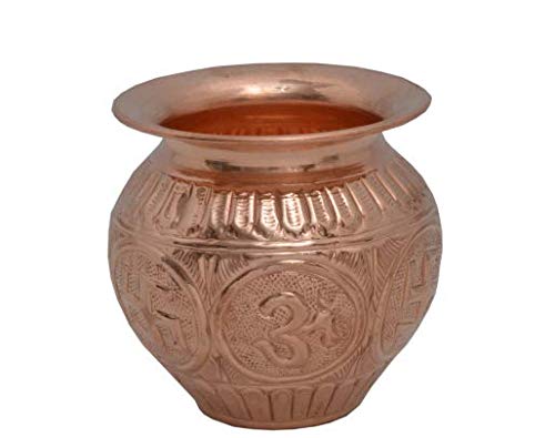 Moradabad Metal World Copper KumKum Lota/Sombu for Pooja with swastik & Om Design 900ML(10No.)