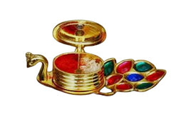 Panipat Bartan Bhandar Heavy Grade Aluminium Chandan Roli Kumkum Chawal Box Peacock Shape for Pooja, Silver, Set of 1 PC