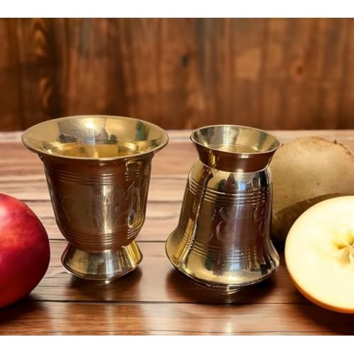 Pure Brass Engraved Glass for Water, sharbat, lassi, mocktail etc. Set of -2