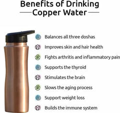 soulvinee™ Copper Water Bottle with Fliptop Pure Copper Water Bottle I Leak Proof & Rust Proof I Copper Bottle for Home, School & Office | Matte Finish | With jute bag | 950 ml (Pack of 1)
