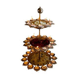 3 Layer Urli Bowls with Diya Stand and Artificial Flowers Free/Tealight Candle Holder/Diwali Decor Lotus Urli with 10 Pink Flower and 12 Yellow Flower