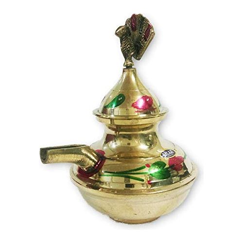 Brass GHEE Liquid Serving Kalash Pot Designer VADHI Nozzle Peacock Design