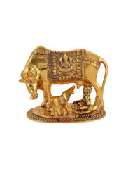 LAKWAL Cow Calf Idol Golden Metal Krishana Cow (Free Mini Ganesh)