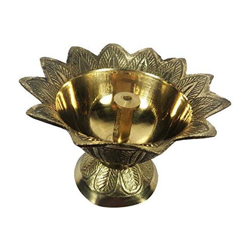 ORIVILLE Beautiful Traditionally Designed, Etched, and Rounded Detachable Brass AKHAND Diya/Pyali Deep (Oil/Ghee Lamp) for Puja, Decor, and Gifting Purposes - Medium