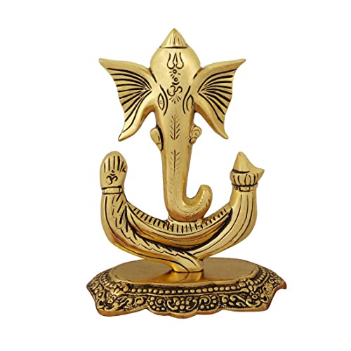 Effigy onlinehub Metal Shree Ganesha Idol Showpiece for Gift & Home Decor Ganesh Ganpati Statue for Pooja Temple Office Decoration.Gold Color.Pack of 1