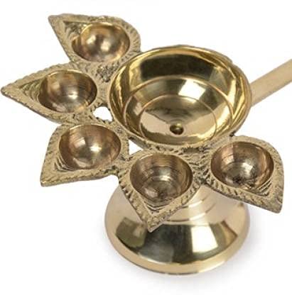 DARIDRA BHANJAN Five face Diya | Five face deepam | Five face Brass Diya | 5 face Diya for puja | 5 face Diya | panchmukhi aarti Diya 7 inch Big (Brass, Gold)