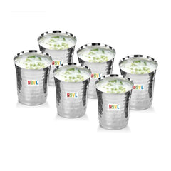 Nsvl Stainless Steel Hammered Finish Drinking Glasses for Home, Restaurants, Office Capacity 300ml - Set of 6 (Plain Hammered)