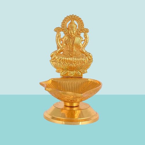 Purti Impex Laxmi Ganesh Idol Decorative Diya Laxmi Ganesha Murti Showpiece Antique Gift for Diwali (Gold) (Set of 1)