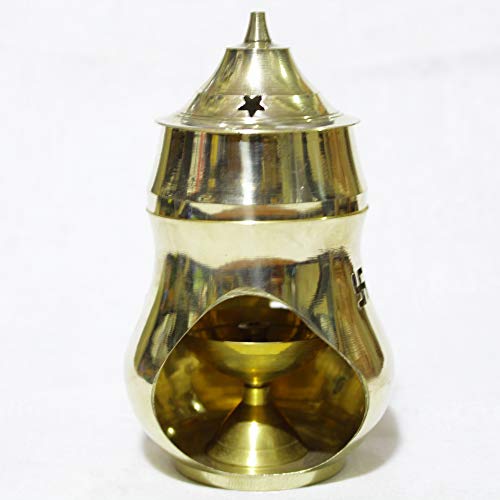 Brass Incense Camphor Oil Burner Handicraft Deepak/Handmade Vastu Camphor Diya Diffuser - Kapoor Fragrance Lamp for Spritual Purpose Size - 8 x 7 x 13 cm