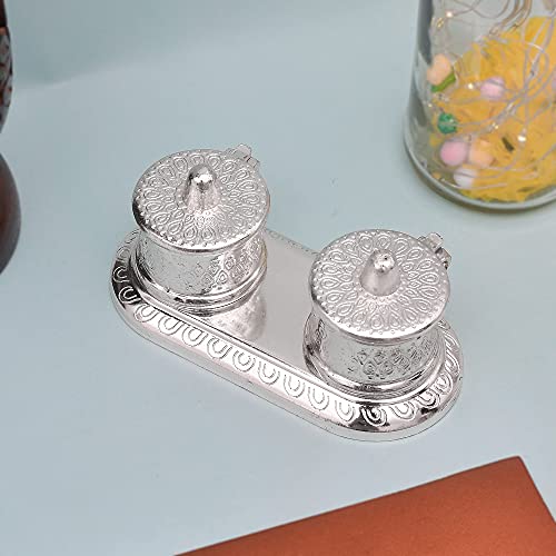 HHI Metal Roli Kumkum Chawal Box Home Decorative Silvre Plated Chopda for Pooja