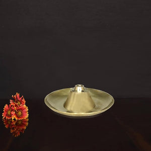 Om BhariPuri Brass Agarbatti Incense Sticks Holder- Stand with Ash Catcher- for Mandir, Home, & Office Decoration (H x W:- 1 x 3 Inch, Weight:- 0.030)