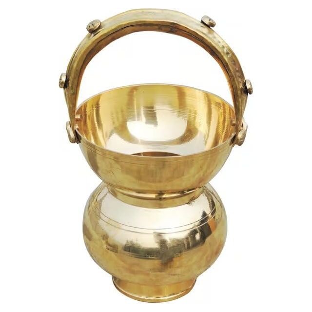 PujaNPujari Brass Kamandalam Kamandal Holy Water Pot with Handle Big Size for Pooja and Sadhu Kamandal
