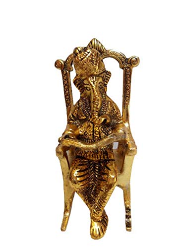 Rewari Handicrafts Handcrafted Study Ganesha Idol I Figurine Hindu Deity for Home Accent Decor (Colour Golden)