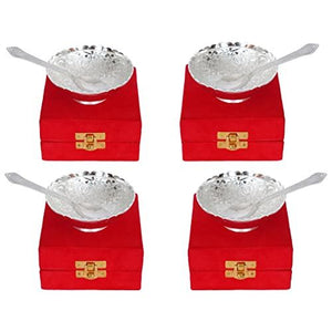Humpty Dumpty German Silver Beautiful Designs Bowl with Spoon Set, Pack of 2 Piece, Multicolor Combo of 4