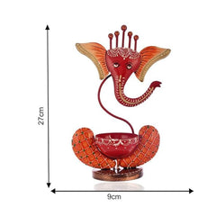 Divine Glow: Orange Iron Ganesh Tealight Holder - Auspicious Decor & Warm Candlelight