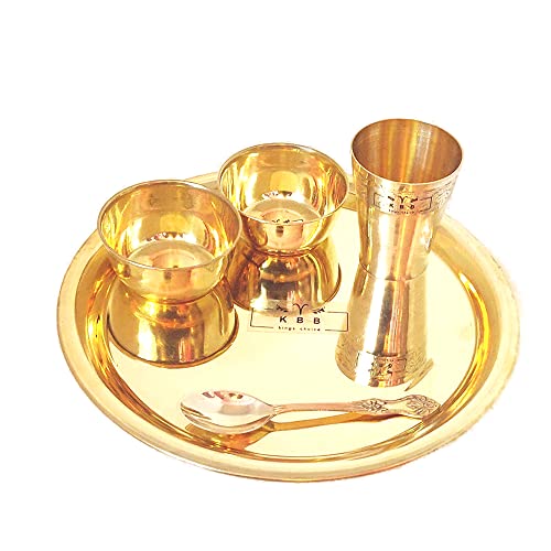 KBB BRASS THALI DINNER SET|PLAIN DESIGN|12 INCH THALI|5 PIECES