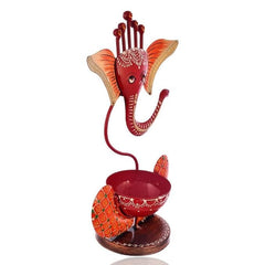 Divine Glow: Orange Iron Ganesh Tealight Holder - Auspicious Decor & Warm Candlelight