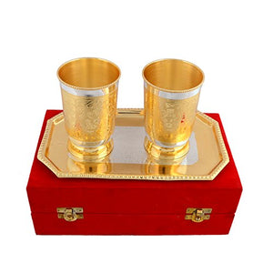 AC ANAND CRAFTS Silver and Gold Plated Brass Glass Set with Plate for Diwali Gift
