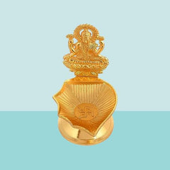 Purti Impex Laxmi Ganesh Idol Decorative Diya Laxmi Ganesha Murti Showpiece Antique Gift for Diwali (Gold) (Set of 1)