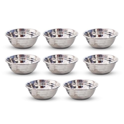 DOKCHAN Steel Plain Design Dinner Dessert Bowl Serving Bowl Katori Bati for Kitchen Pack of 8