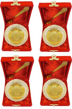 Four Single Bowl Silver Gold Round (Set of 4) Decorative Showpiece - 9 cm  (Metal, Gold)