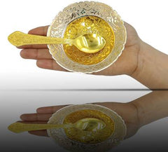 Four Single Bowl Silver Gold Round (Set of 4) Decorative Showpiece - 9 cm  (Metal, Gold)